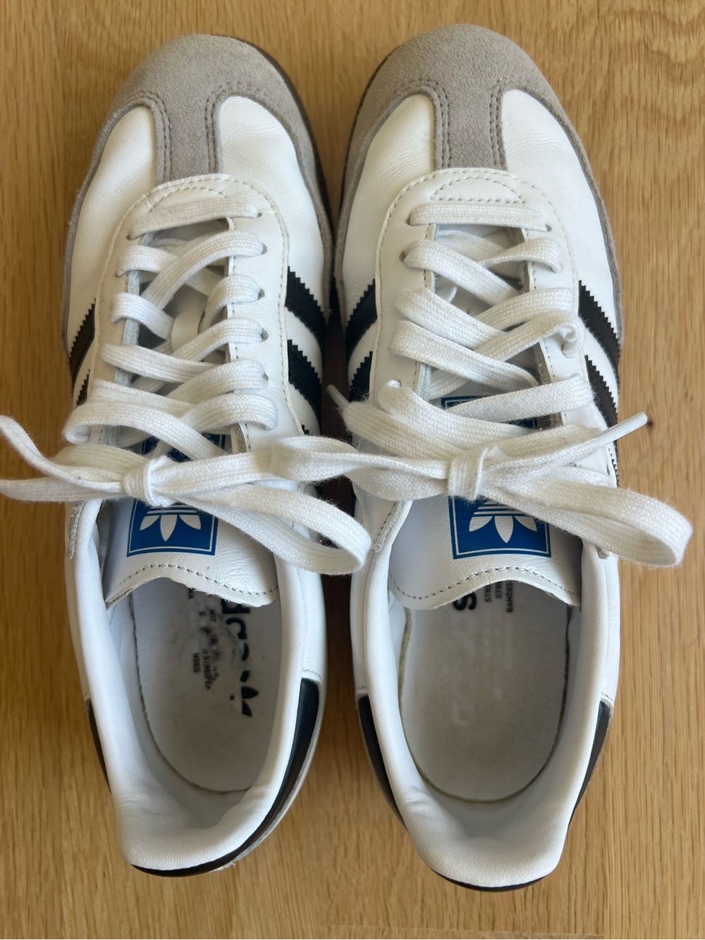 adidas OG Sambas White Leather Sneakers with Black Stripes and Taupe Suede